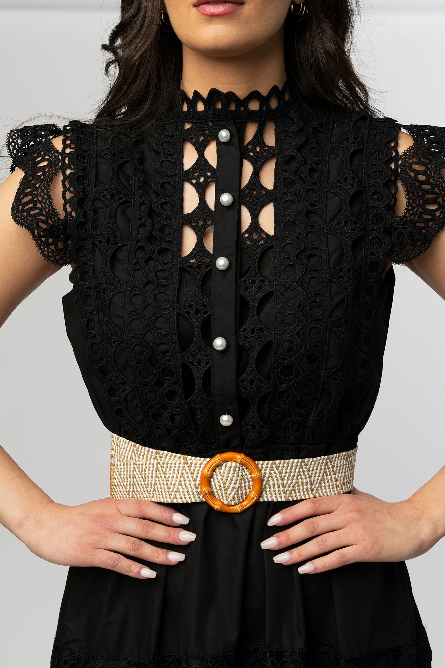 Isola black guipure lace maxi dress