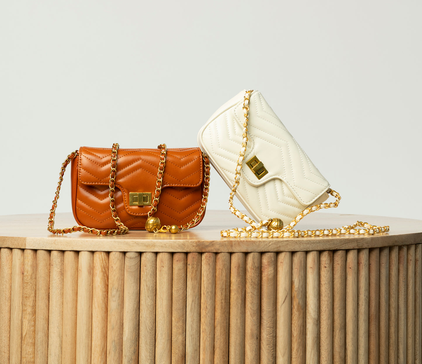 Camel herringbone leather crossbody bag