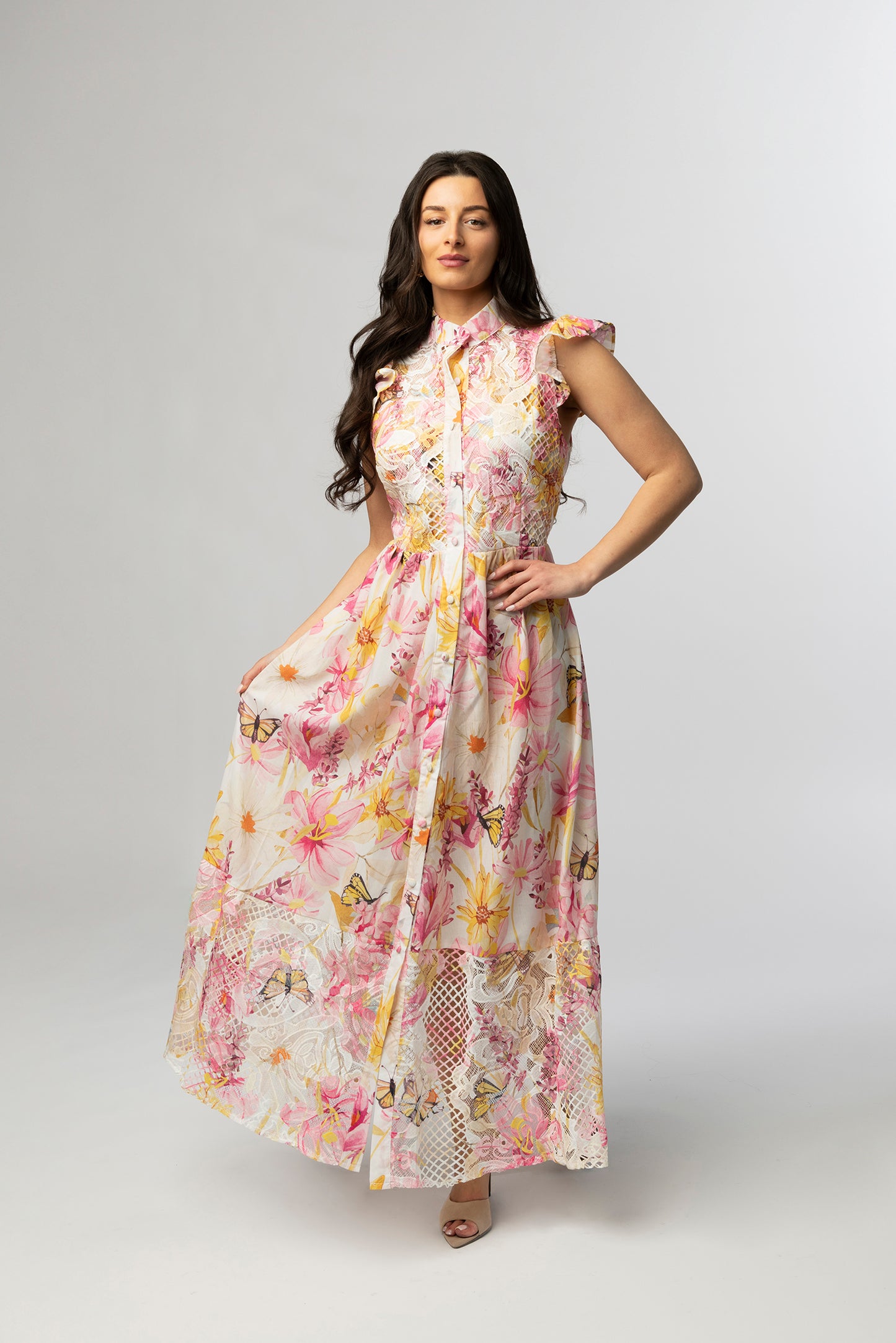 Jolie pink floral lace dress