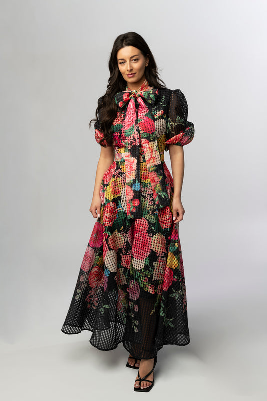 Sutton black floral sheer maxi dress