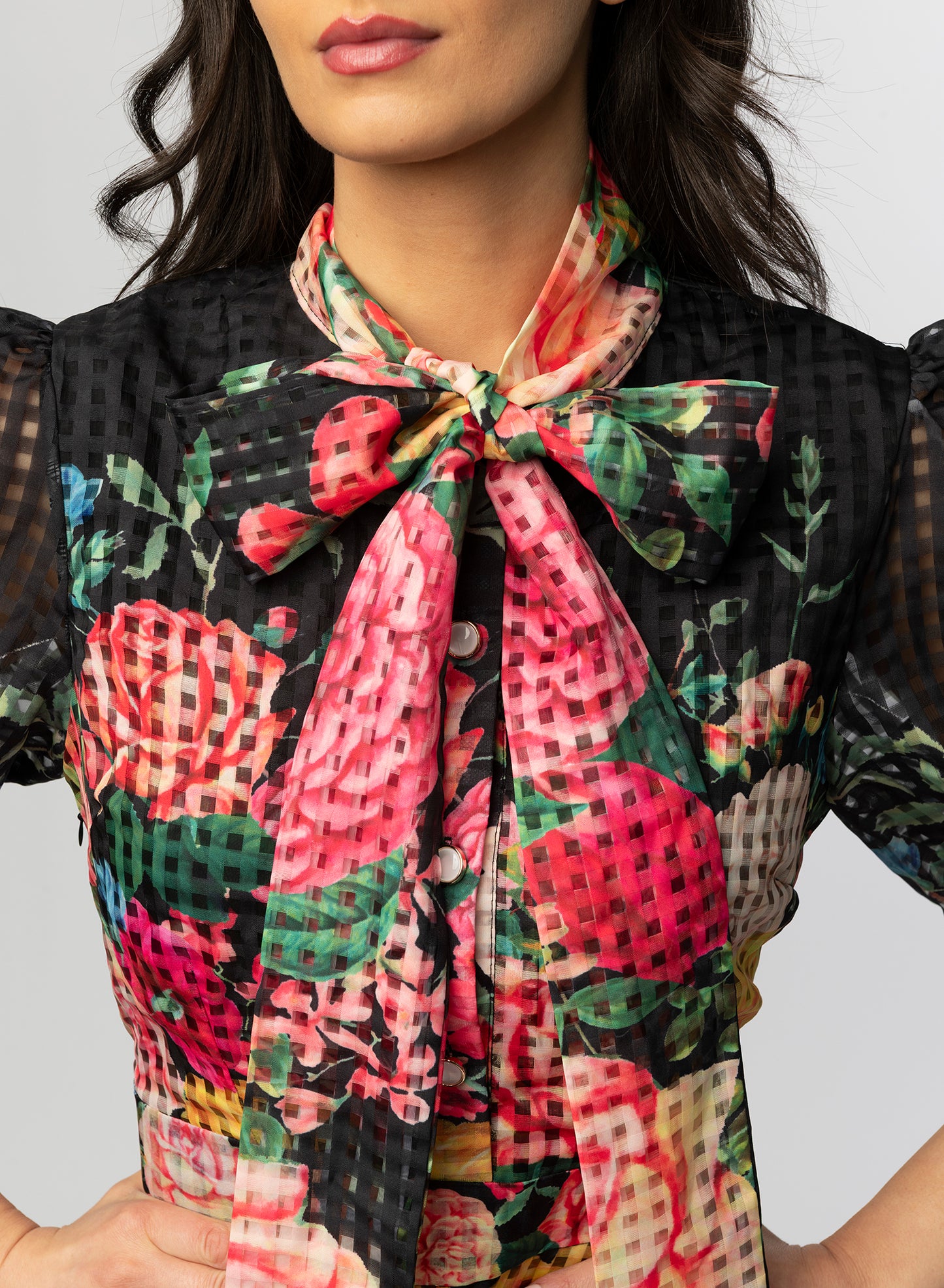 Sutton black floral sheer maxi dress