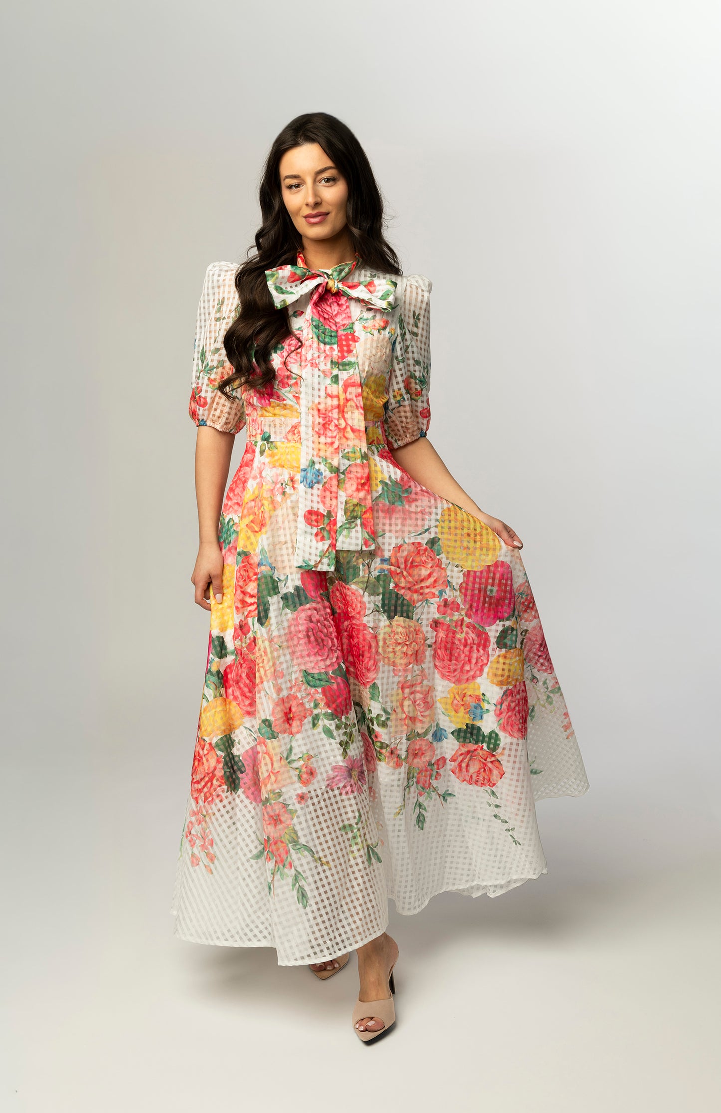Sutton white floral sheer maxi dress