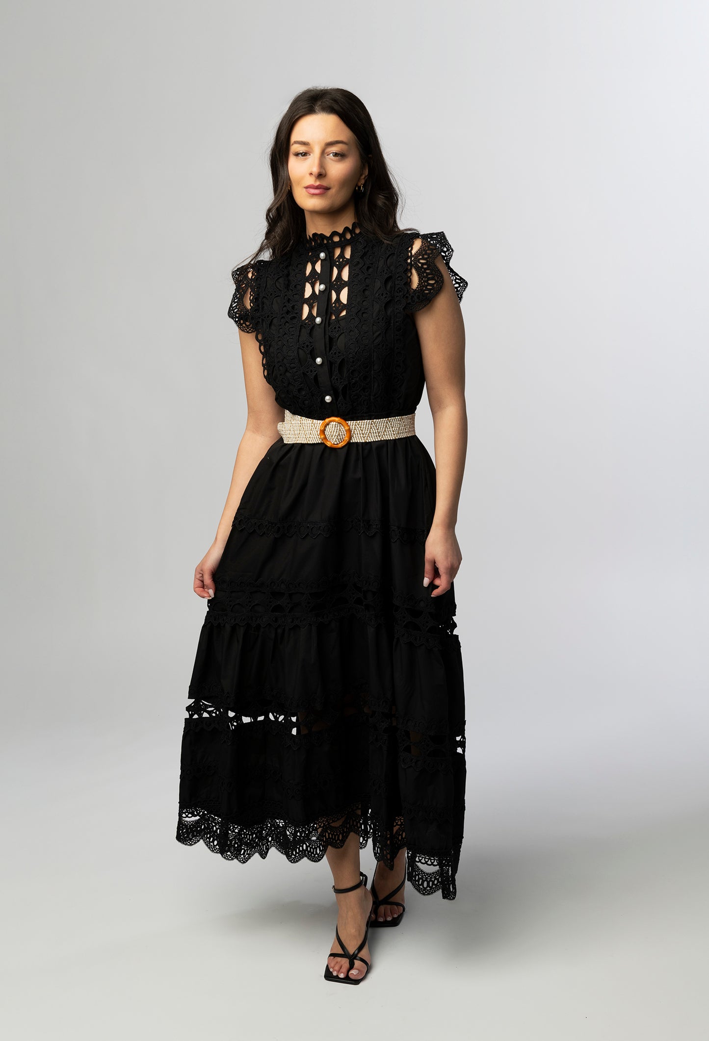 Isola black guipure lace maxi dress