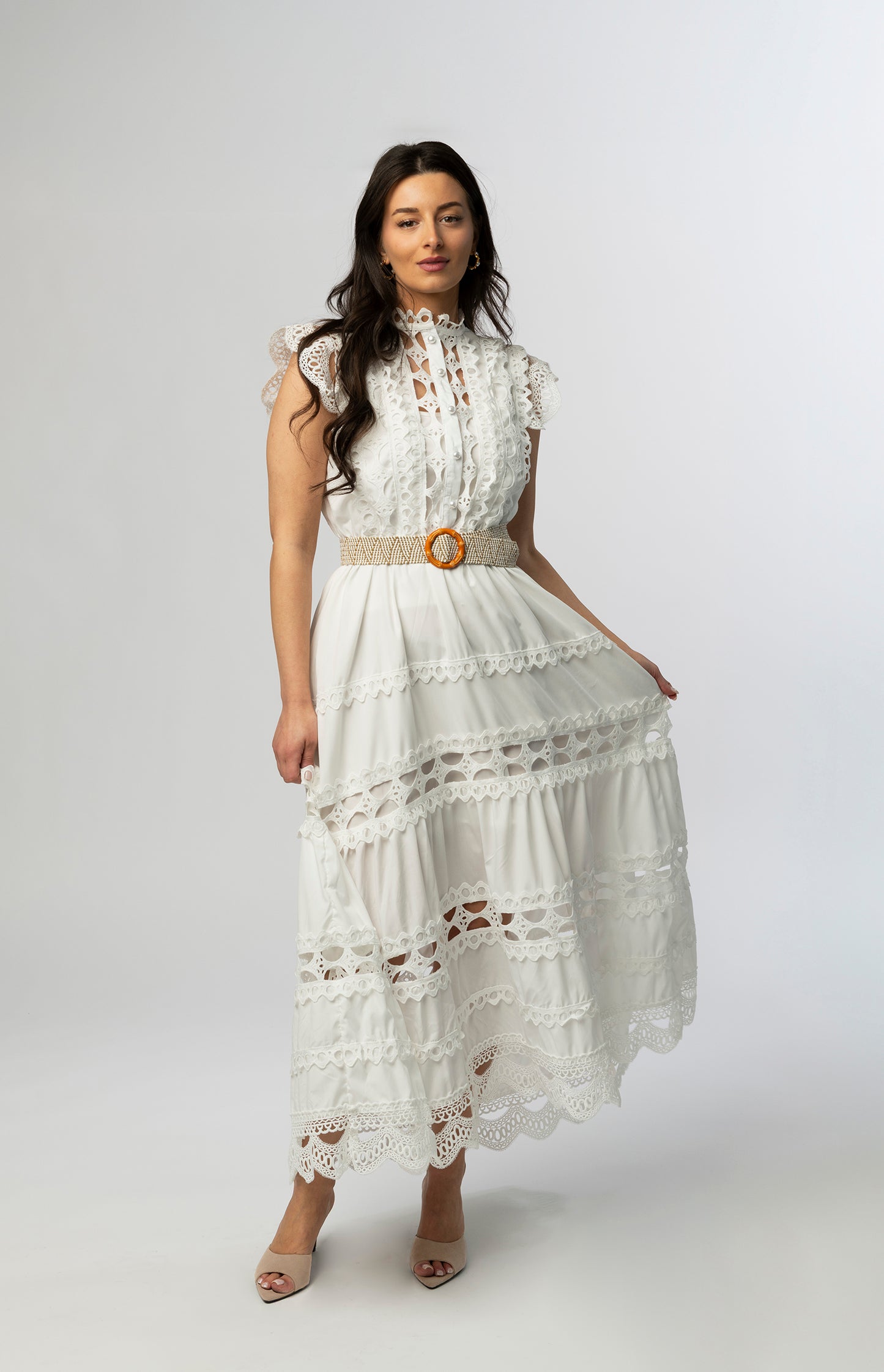 Isola white guipure lace maxi dress