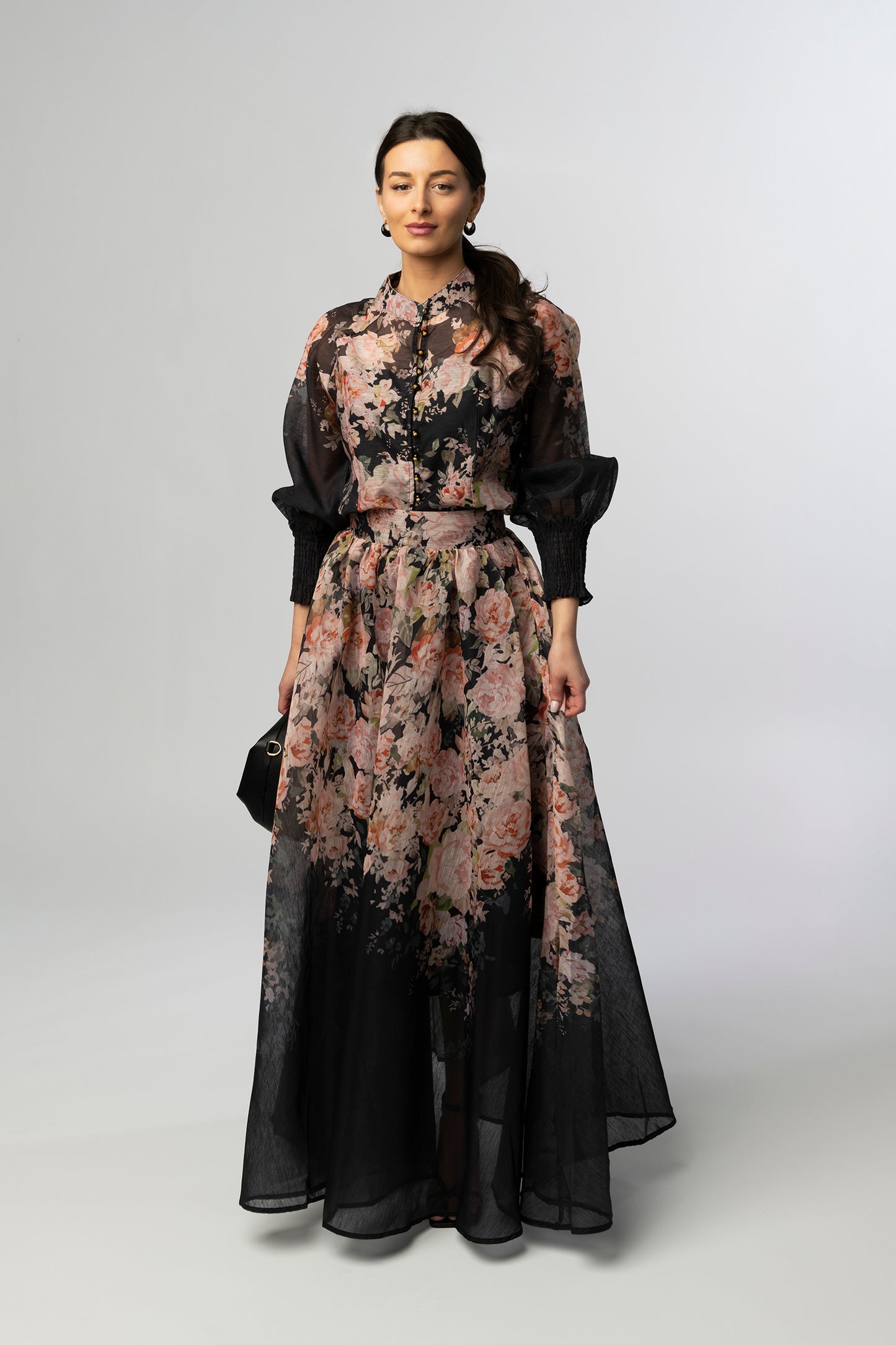 Fable 3 piece black floral maxi skirt set