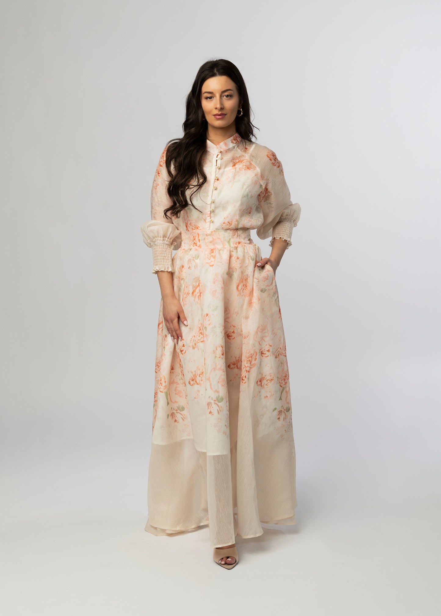 Fable 3 piece cream floral maxi skirt set