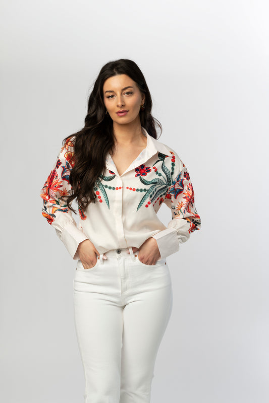 Claire embroidered print blouse