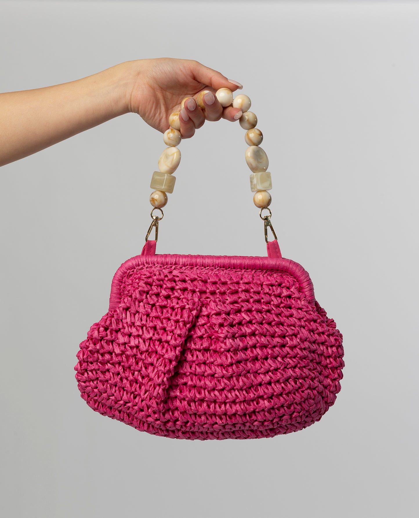 Rose woven clutch with beaded handle