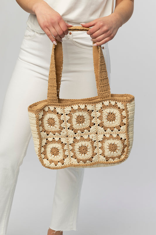 Woven flower tote bag