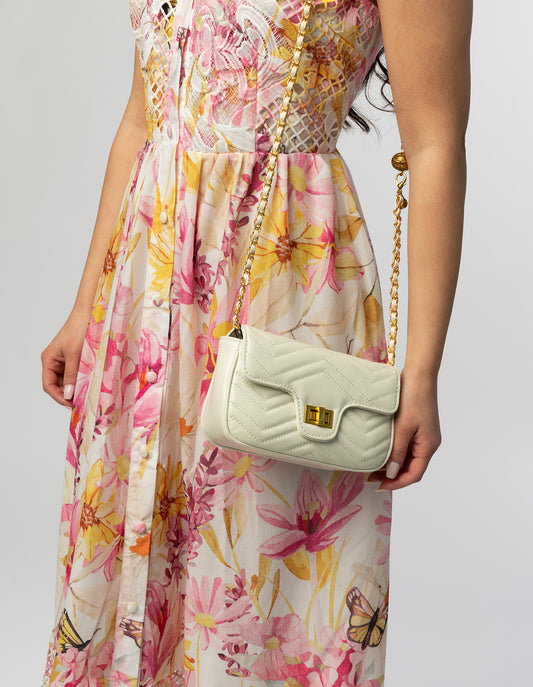 White herringbone leather crossbody bag