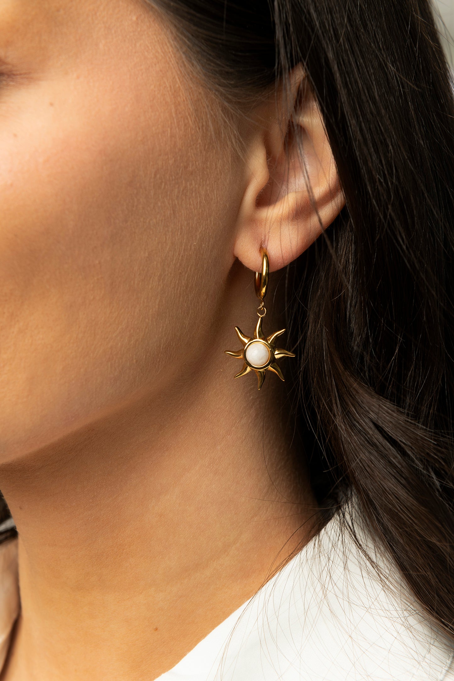 Sun enamel stone earrings