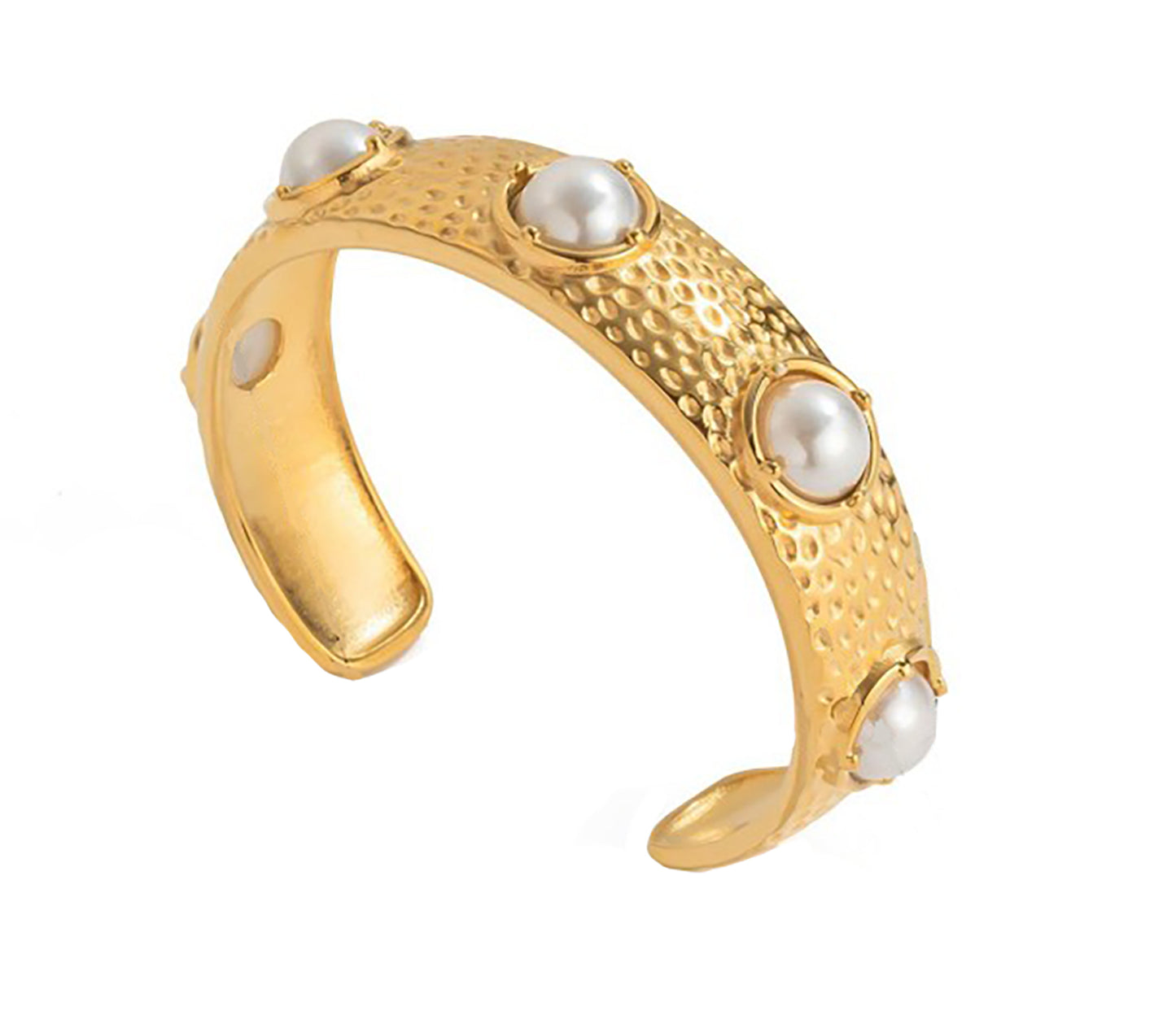 Pearl cabochon hammered cuff
