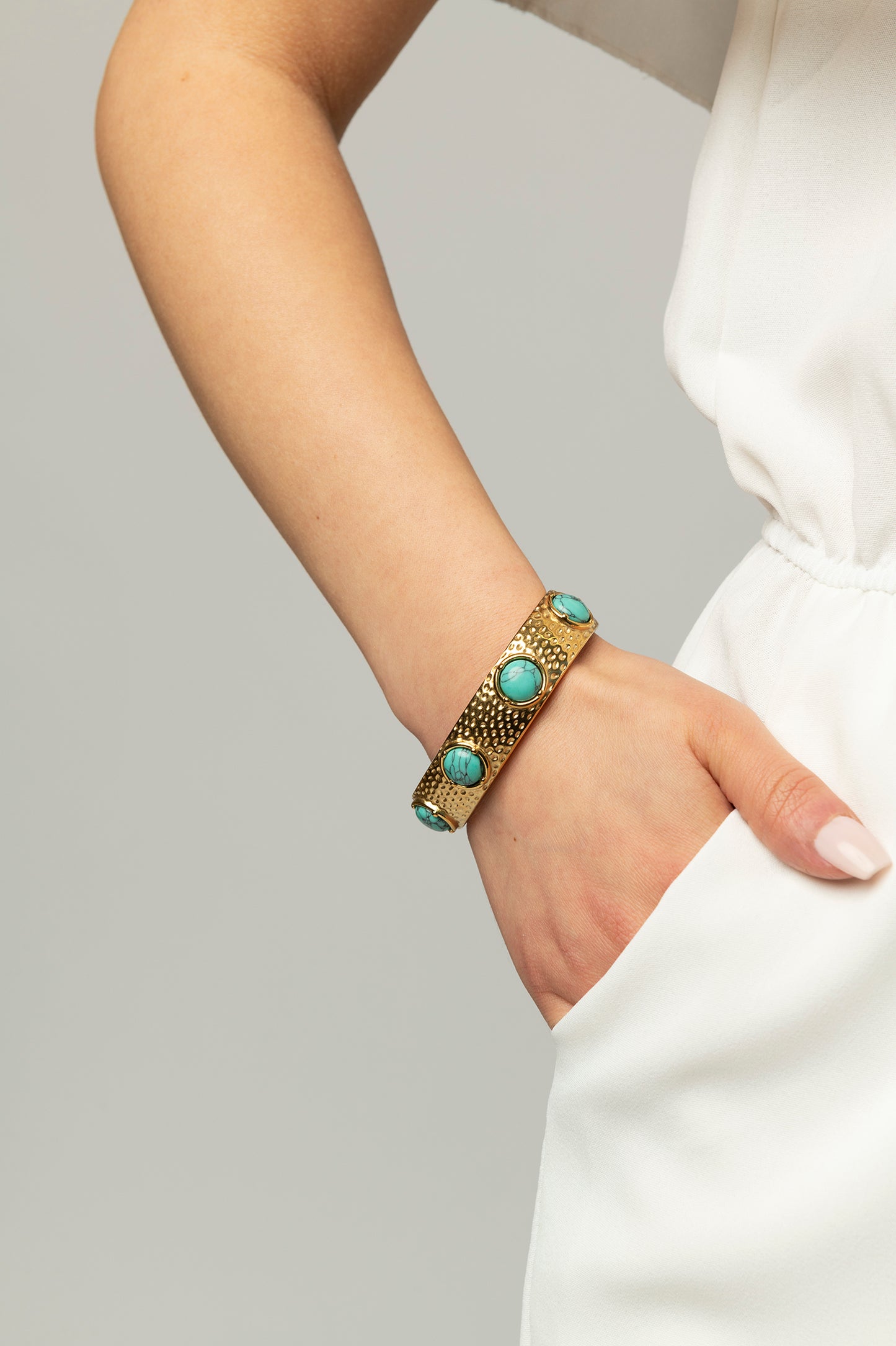 Turquoise cabochon hammered cuff
