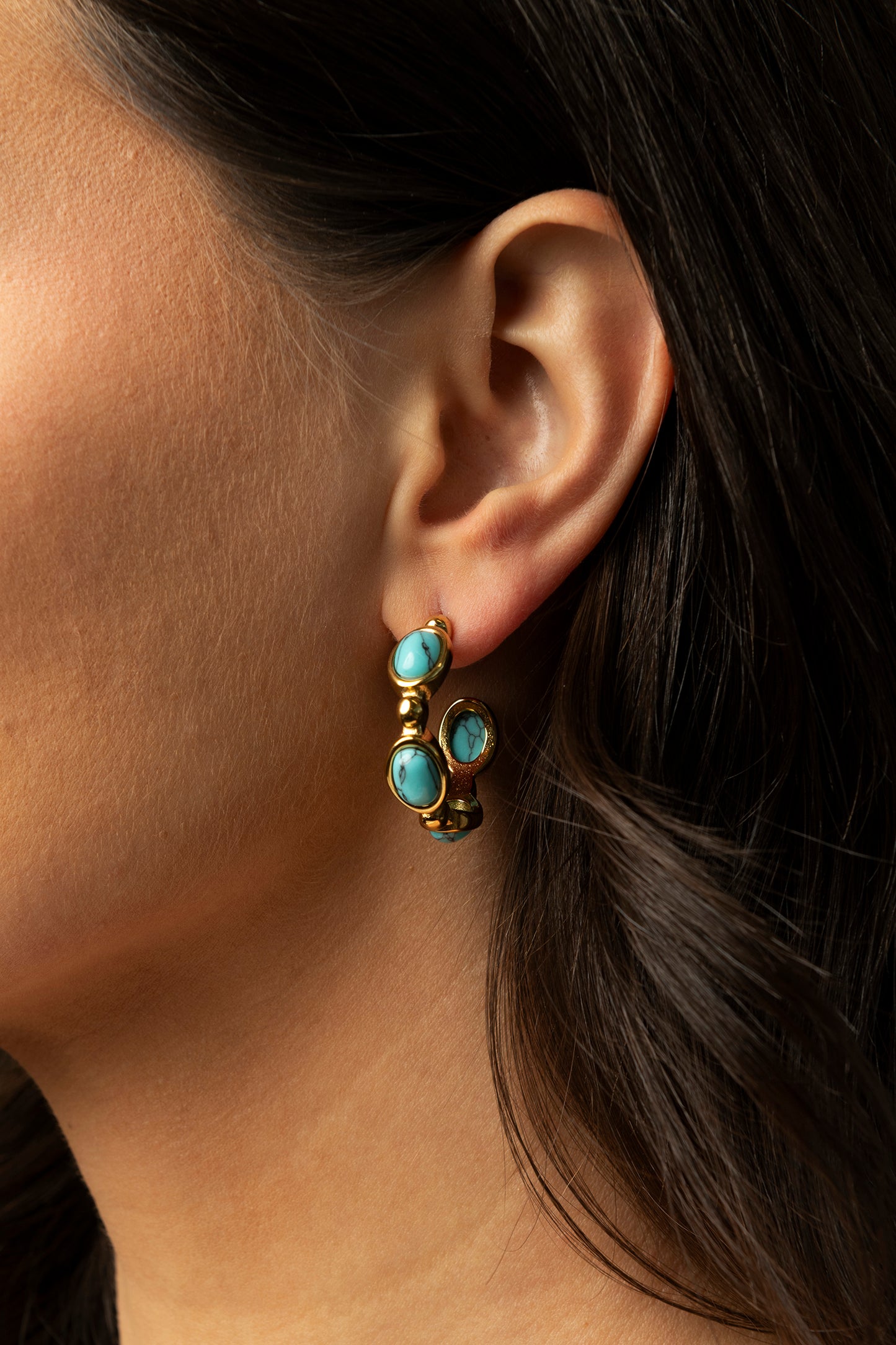 Turquoise cabochon hoop earrings