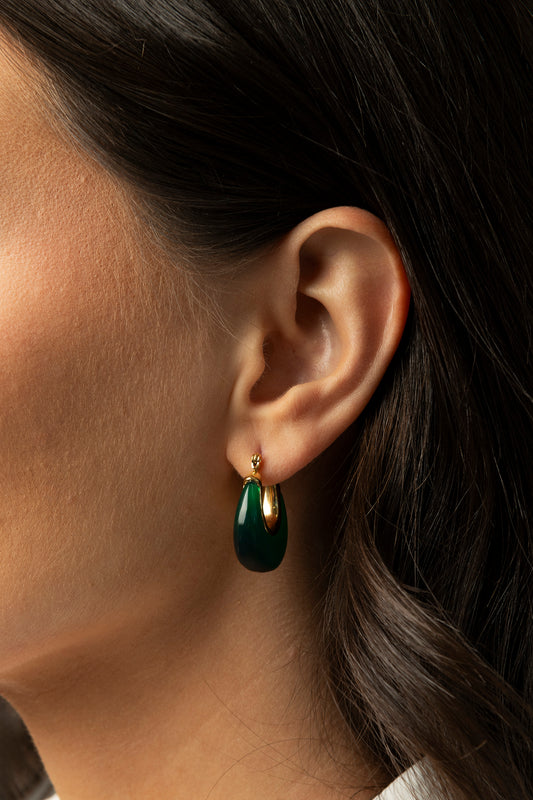 Emerald resin hoop earrings