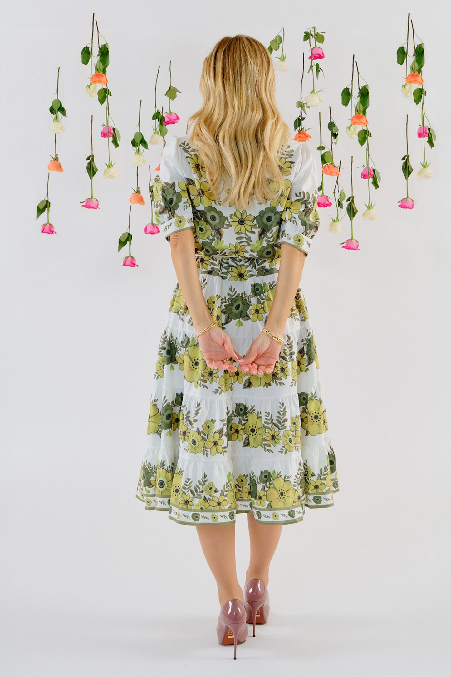 Darion floral pleated midi dress