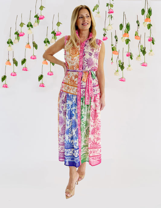 Reina sheer rainbow floral maxi dress