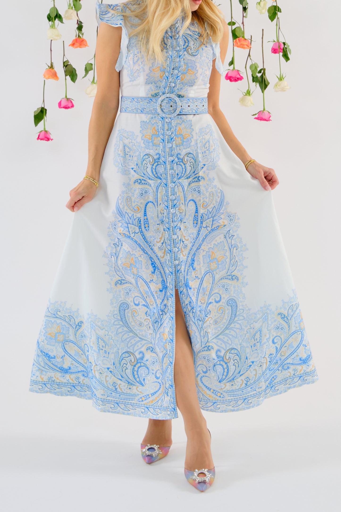 Eris paisley print belted maxi dress